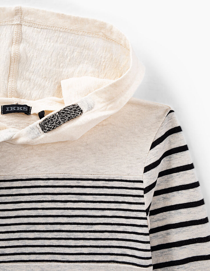 Camiseta marinera cruda rayas negras con capucha niño -4