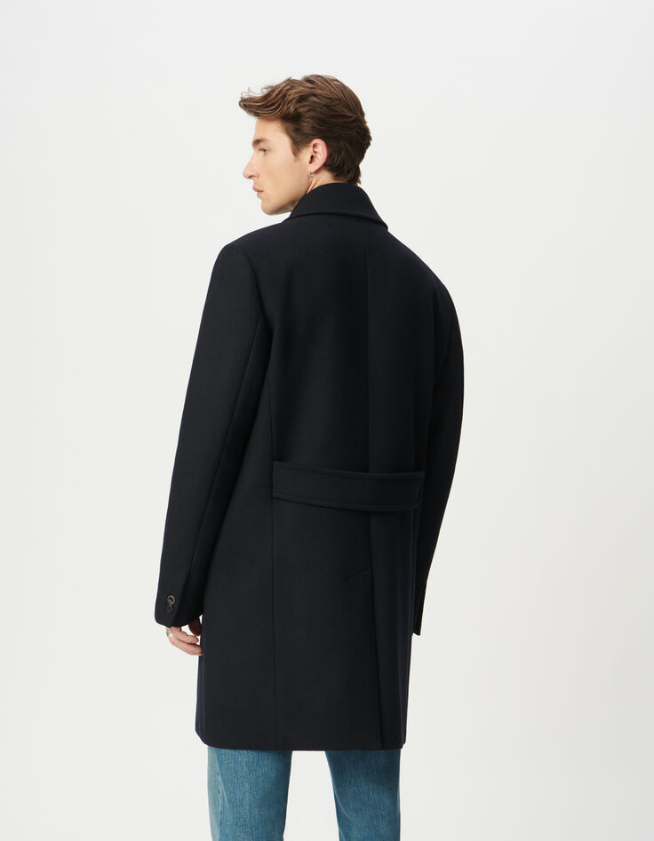 Blauer Herrenmantel halblang &uuml;berkreuzt Knopfleiste-3