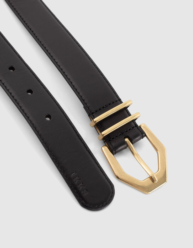 Ceinture noire cuir intérieur doré Femme-4