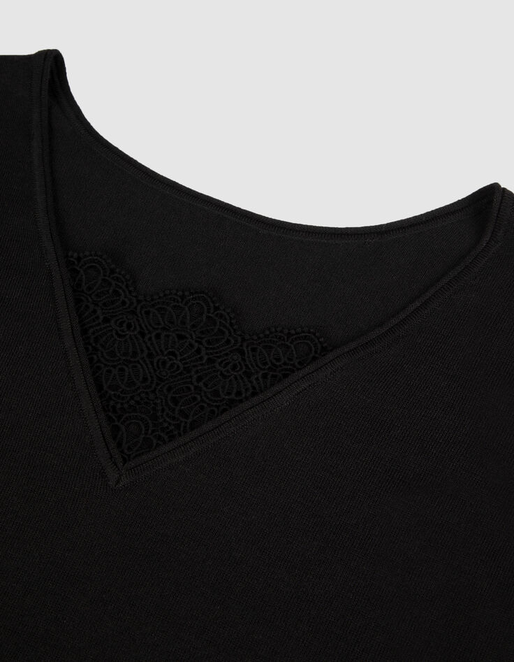 Women&rsquo;s black fine knit sweater with lace insert on back-7