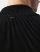 Jersey negro de punto con cuello de camionero para hombre-3