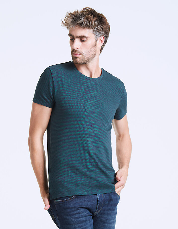 Marineblaues und grünes Herren-T-Shirt mit Jacquard - IKKS