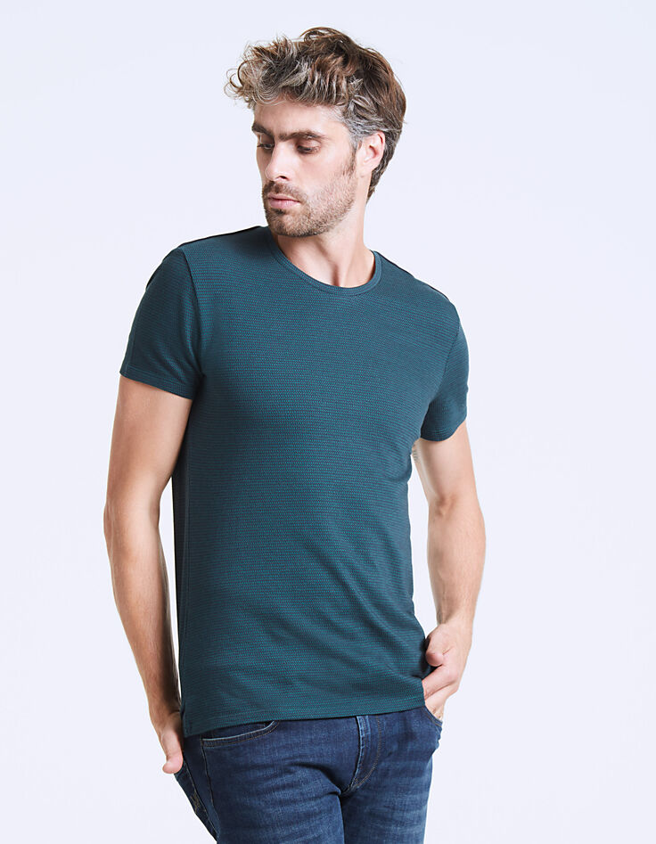 Marine en groen jacquard T-shirt voor heren-2 Marine en groen jacquard T-shirt voor heren-2