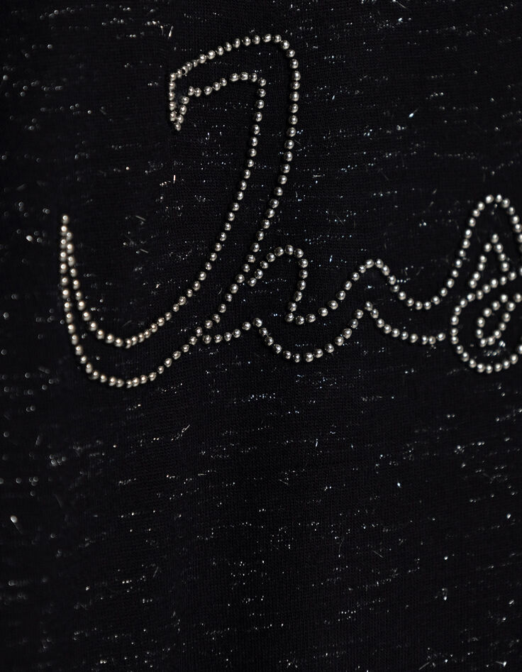 Women's navy lurex micro-bead embroidered message tee-shirt-7