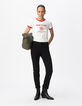 Tee-shirt blanc coton bio message et broderie rose Femme-1