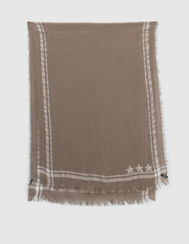 Khaki Damenschal, Wolle im Wabenmuster, Lurexrand-3
