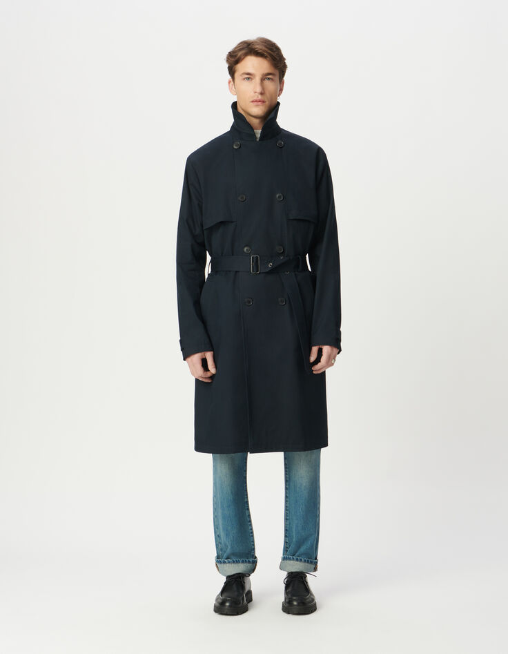 Men’s navy long trench coat with belt-8