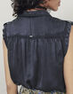 Marineblauwe top in cupro acid wash behandeling dames-3