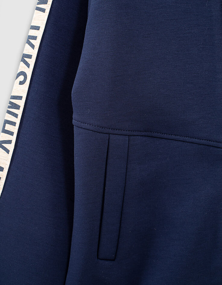 Boys’ indigo hooded cardigan with letter sleeves-6 Boys’ indigo hooded cardigan with letter sleeves-6