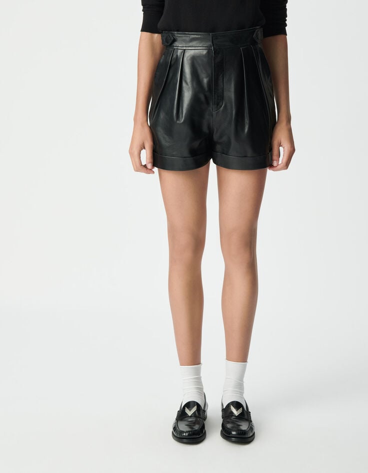 Short noir cuir à revers Femme-2 Short noir cuir à revers Femme-2
