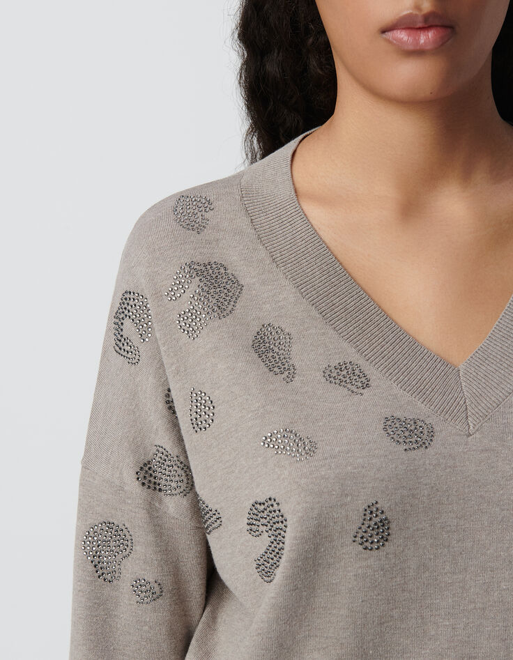 Sesame knit sweater leopard pattern micro studs Women-4