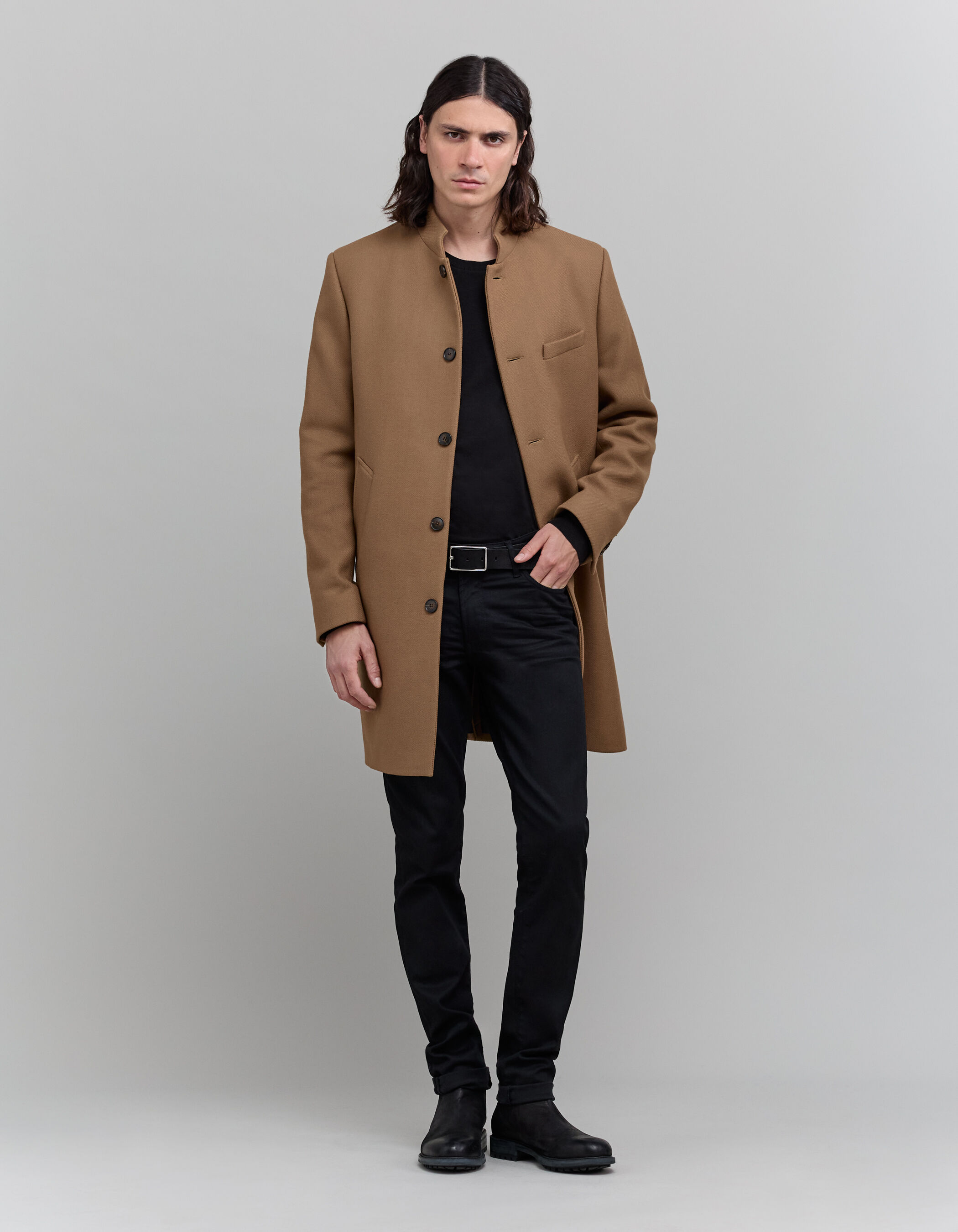 Manteau droit beige col officier Homme IKKS