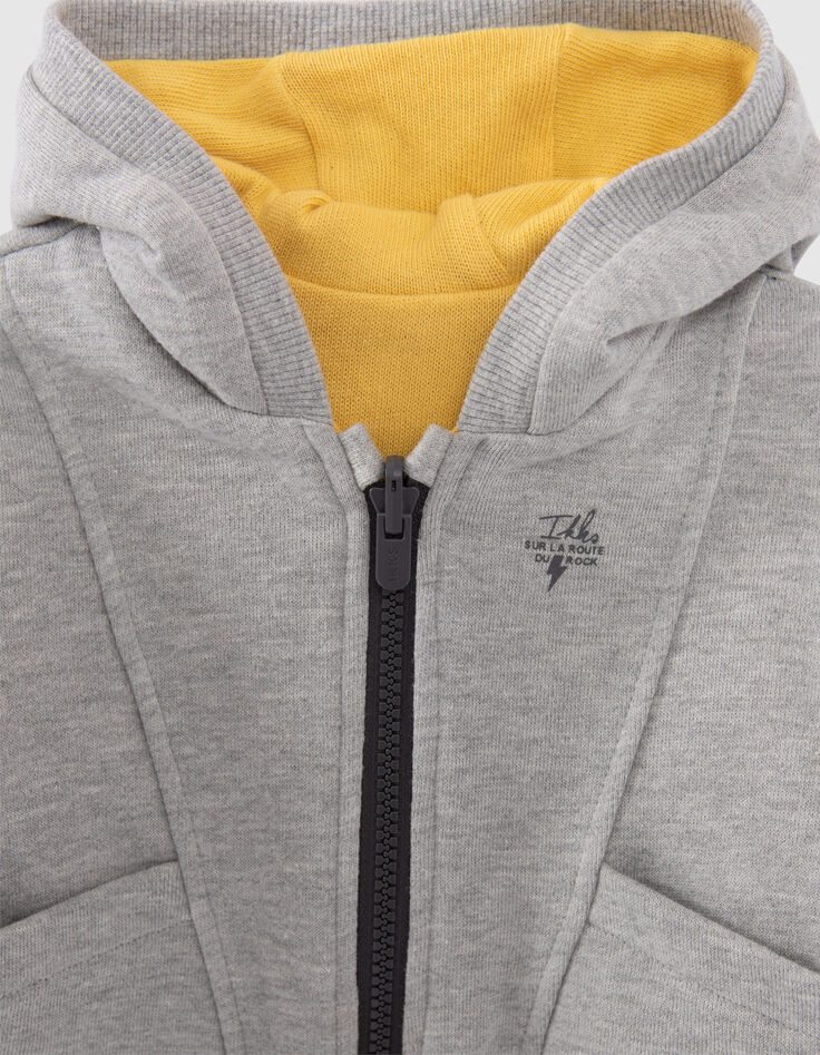 Cardigan réversible gris et jaune bébé garçon-3