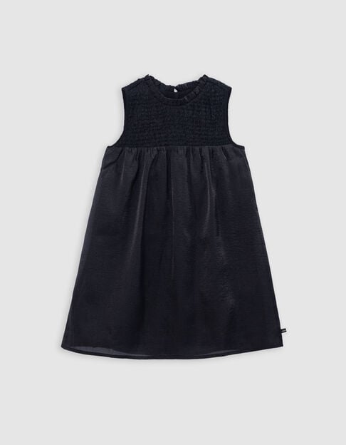 Schwarzes Mädchenkleid aus Satin mit Smocks vorne - IKKS
