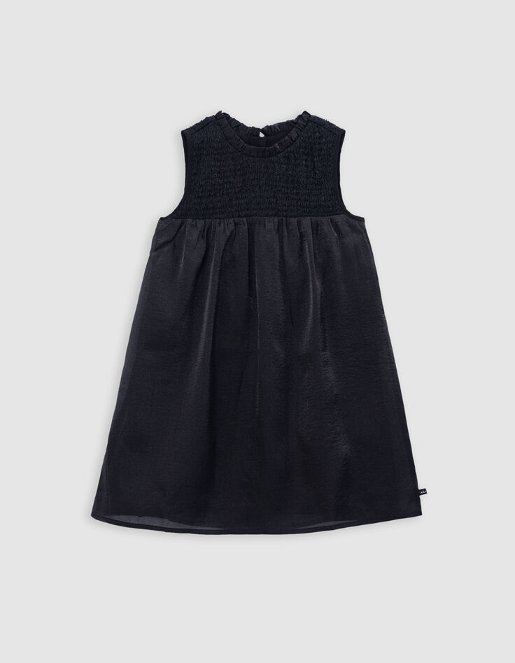 Girls’ black satin dress with smocked panel-2