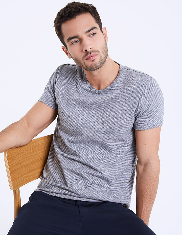 Graues, fein gestreiftes Herren-Mouliné-T-Shirt-1