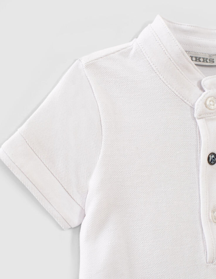 Polo blanco con cuello camisa rayas algodón bio bebé niño -4