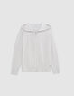 Cardigan blanc tricot pailleté motif chevrons ajouré dos Femme-6