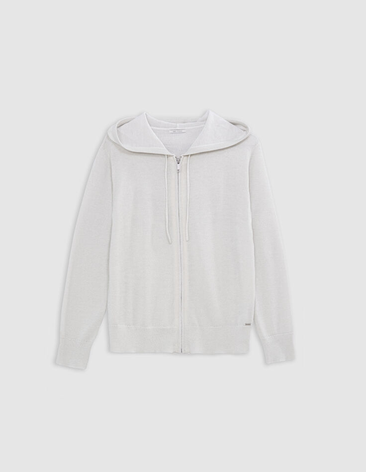 Cardigan blanc tricot pailleté motif chevrons ajouré dos Femme-6