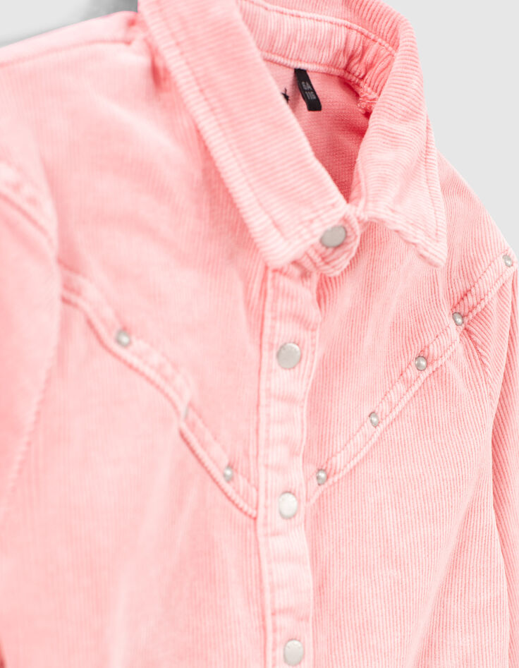 Mittelrosa Mädchenkurzoverall aus Velours mit Nieten-6
