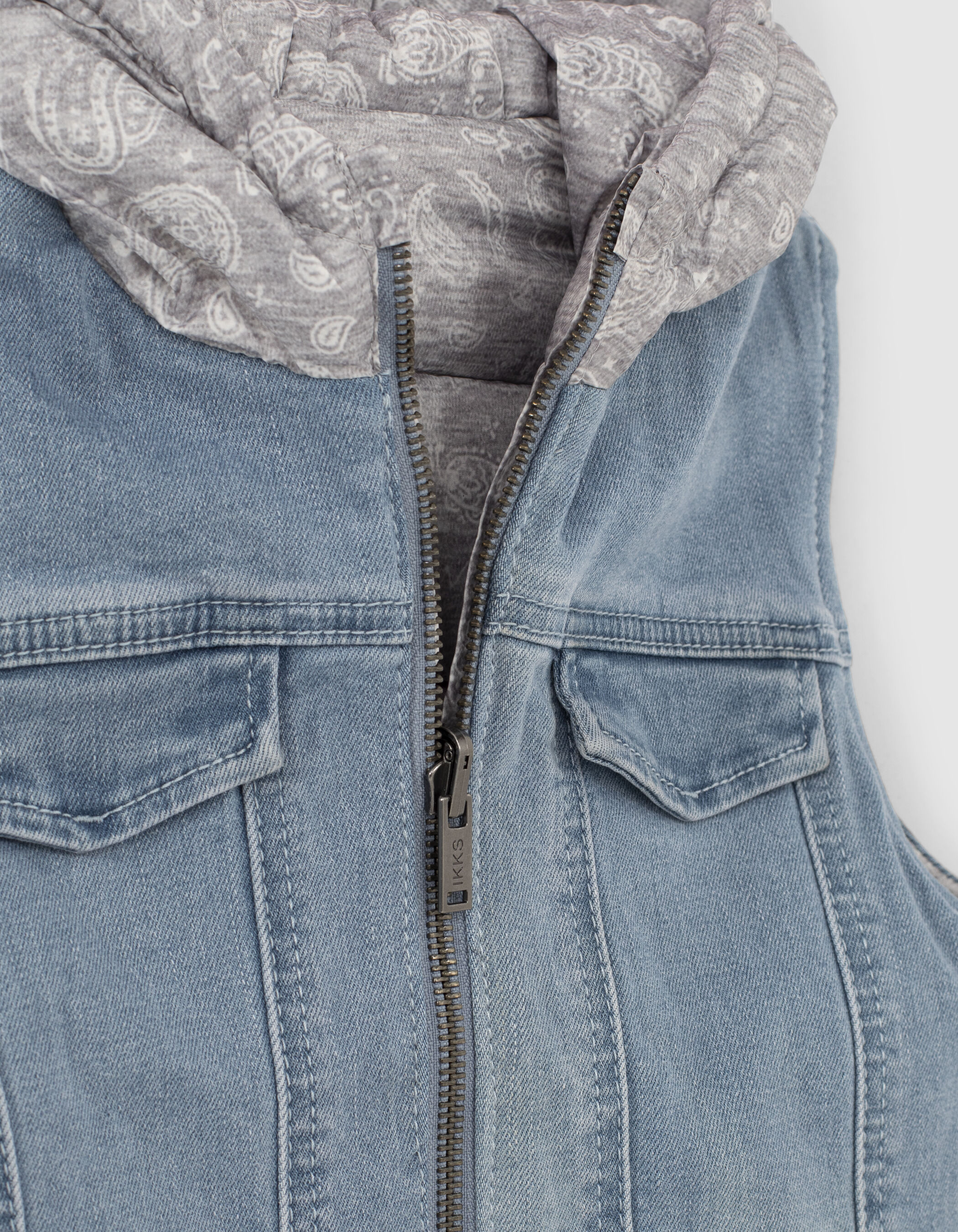 Doudoune reversible jean bleu et gris sans manches garcon