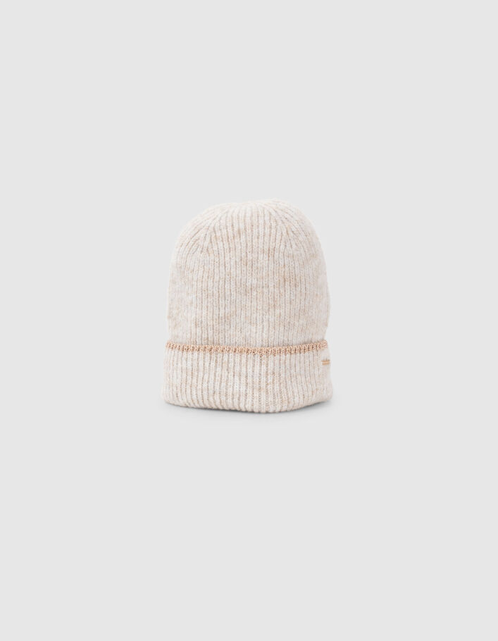 Gorro beige claro de punto borde lúrex niña-2