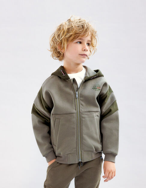 Boys’ khaki fleece-backed cardigan