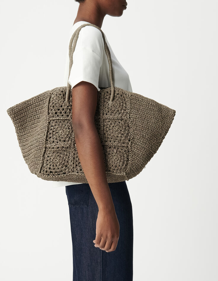 Panier kaki tressage façon raphia-1