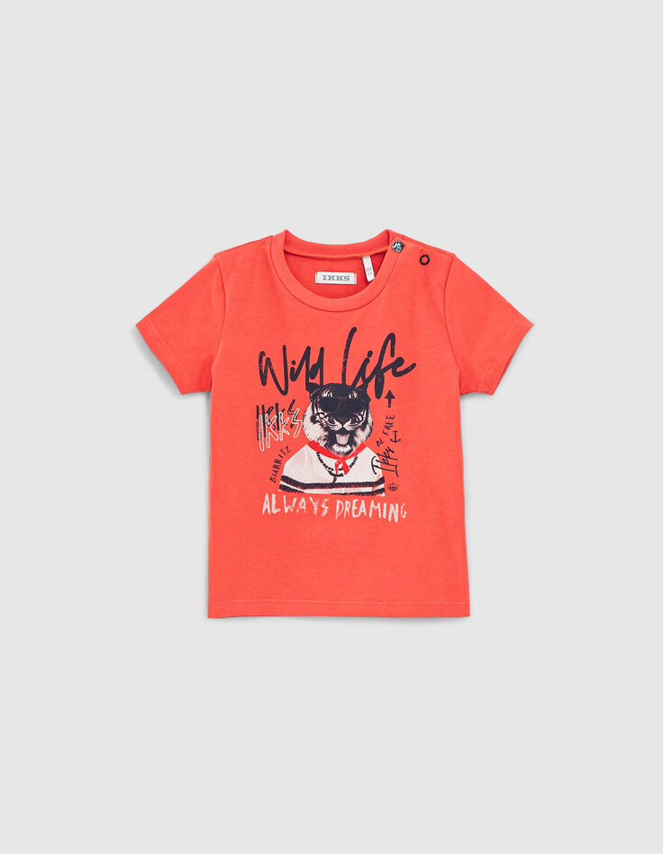 Oranje T-shirt opdruk tijger biokatoen babyjongens -1