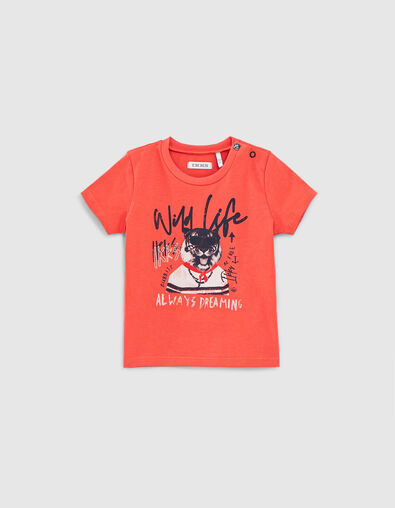 Orangefarbenes T-Shirt mit Tigermotiv für Babyjungen  - IKKS