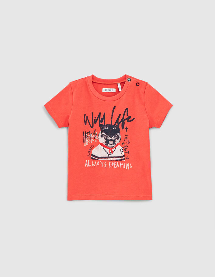 Tee-shirt orange avec visuel tigre coton bio bébé garçon  - IKKS