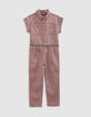 Langer rosa Mädchen-Overall mit Stickerei-4