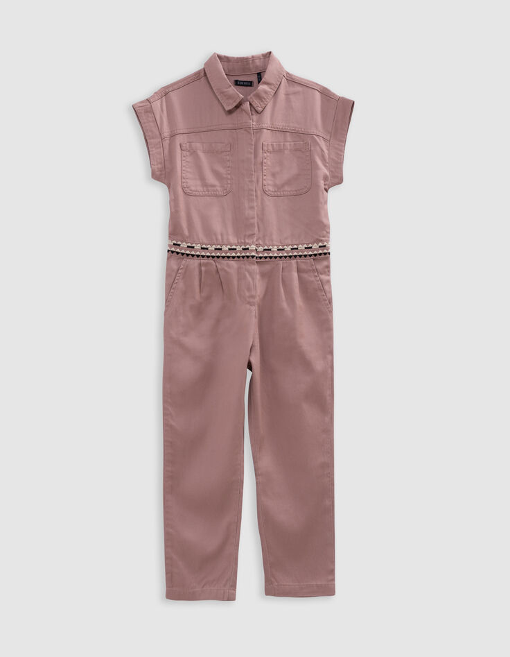 Langer rosa Mädchen-Overall mit Stickerei-4