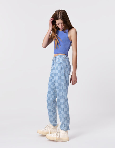 Jean MOM bleu Waterless motif damier fille - IKKS