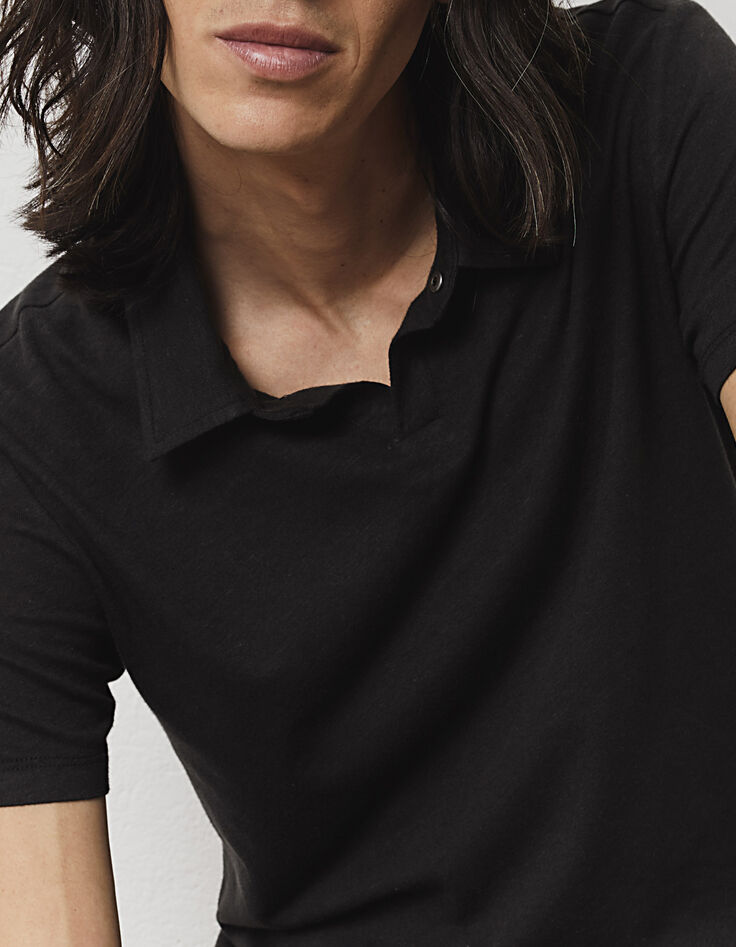 Schwarzes Herren-Poloshirt aus zertifiziertem Leinen-2 Schwarzes Herren-Poloshirt aus zertifiziertem Leinen-2