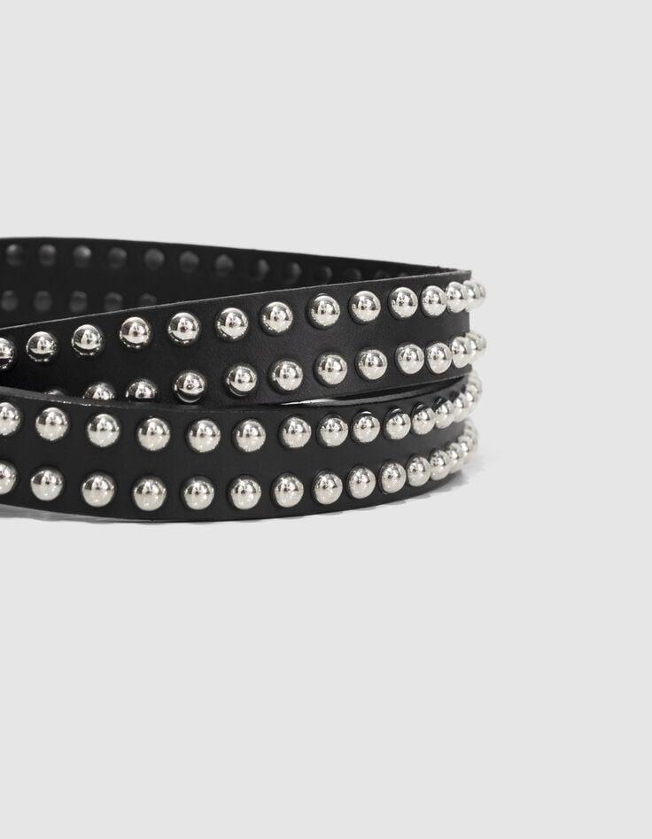 Women’s black all-over studded leather jeans belt-3