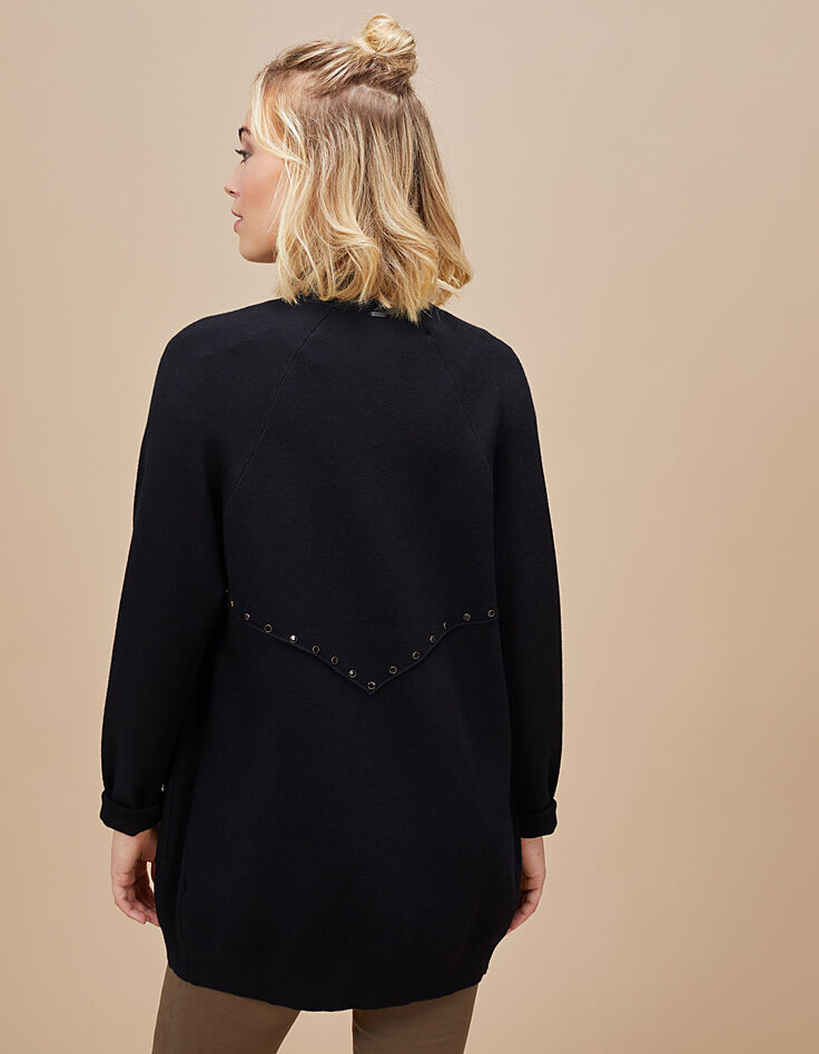 I.Code black knit coat with studs-3