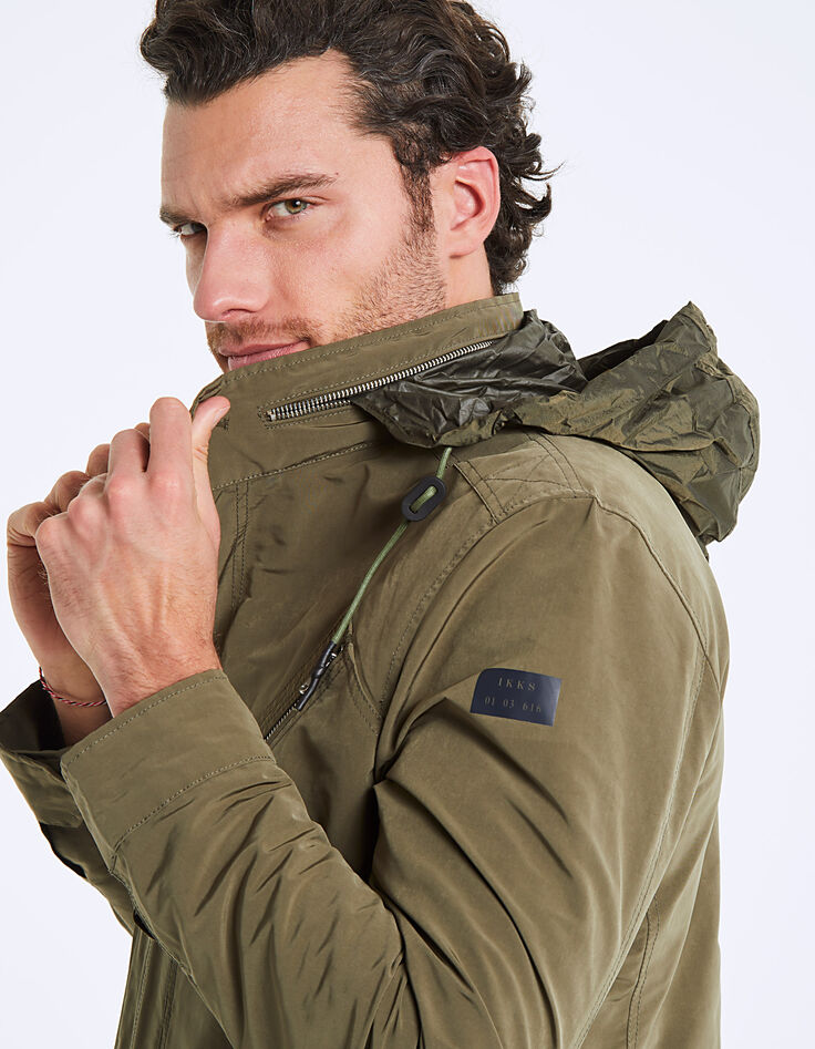 Men's khaki safari jacket, camouflage lining-2