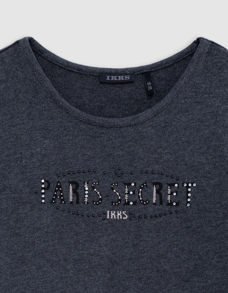 T-shirt gris message print, clous et strass fille-2 T-shirt gris message print, clous et strass fille-2