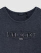 T-shirt gris message print, clous et strass fille-2 T-shirt gris message print, clous et strass fille-2