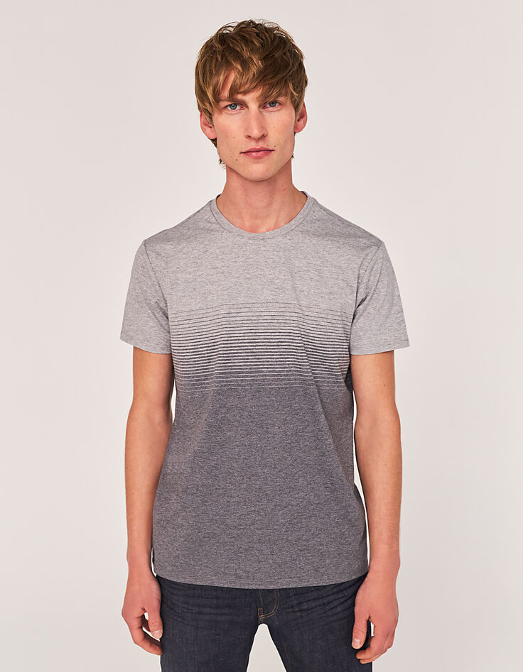 Tee-shirt gris moyen à rayures effet deep dye DRY FAST Homme-5