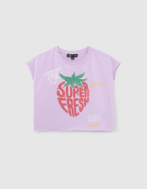 Lila Mädchen-T-Shirt mit Erdbeerprint und Schriftzug - IKKS