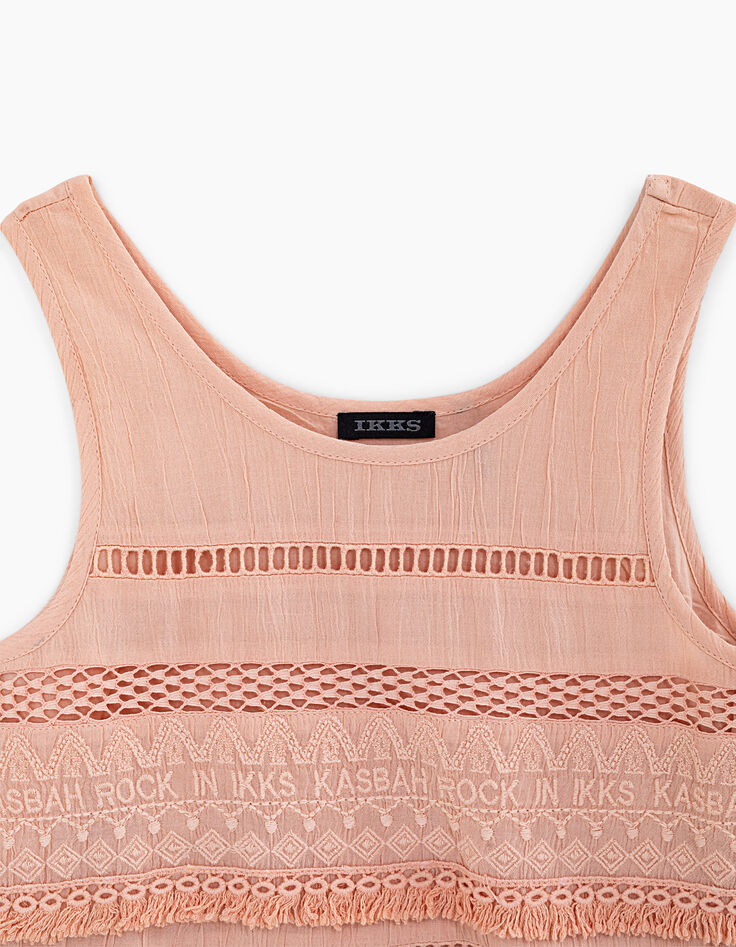 Robe rose poudré dentelle et broderies fille-3