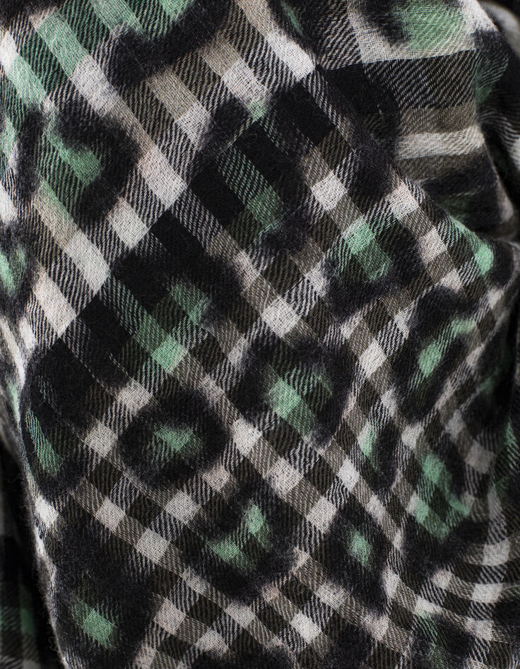 Chèche en laine motif léopard vert blanc et noir femme-2 Chèche en laine motif léopard vert blanc et noir femme-2