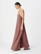 Mujer vestido largo burdeos con detalle de puntilla y tirantes finos-3