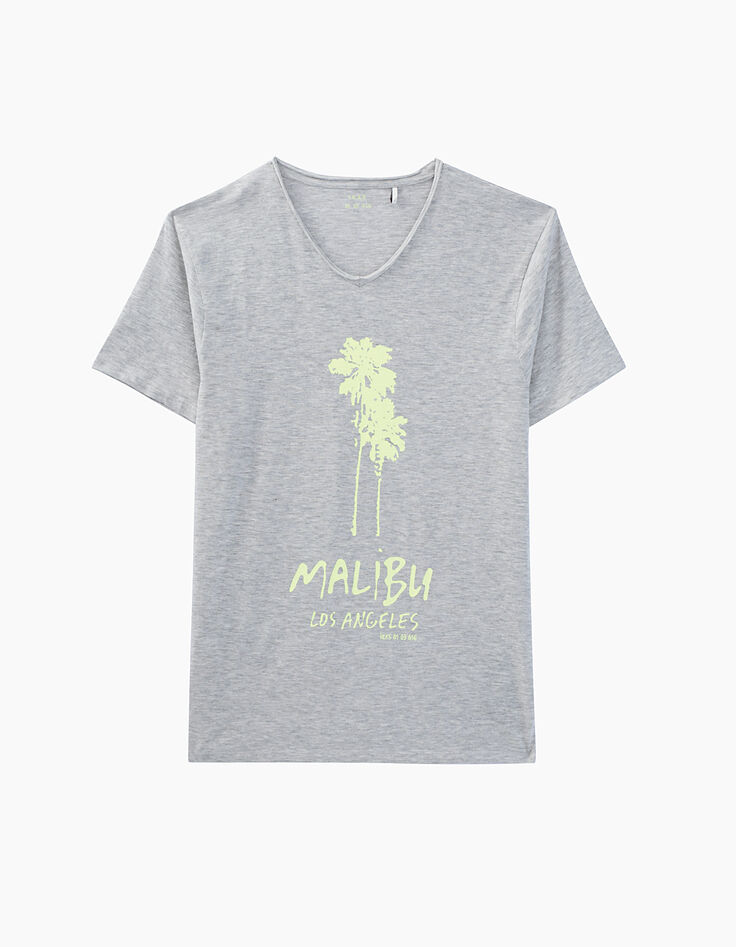 Men’s light grey marl with neon yellow palm tree T-shirt-1