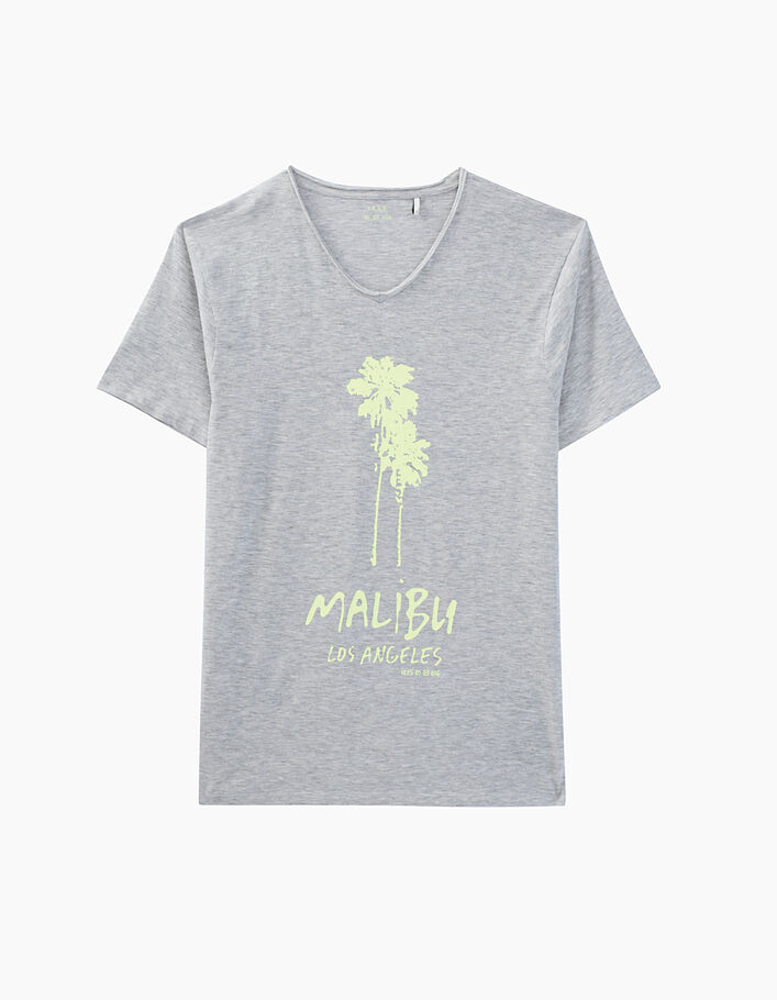 Lichtgrijs gechineerd T-shirt met fluogele palmen Heren - IKKS