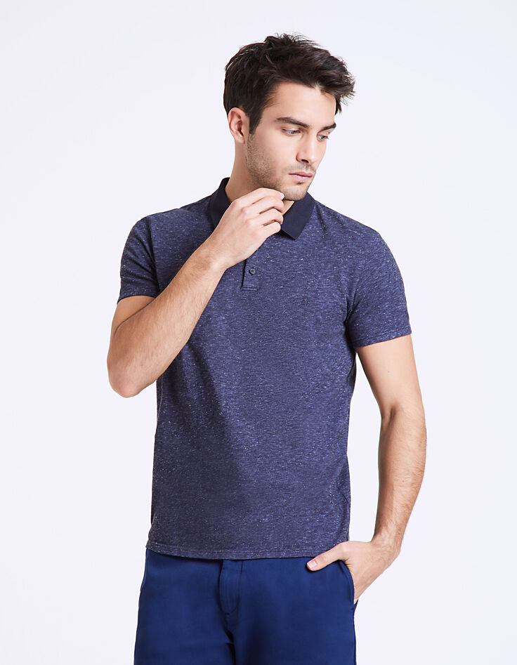 Indigoblauwe herenpolo in piquétricot met doupions-3