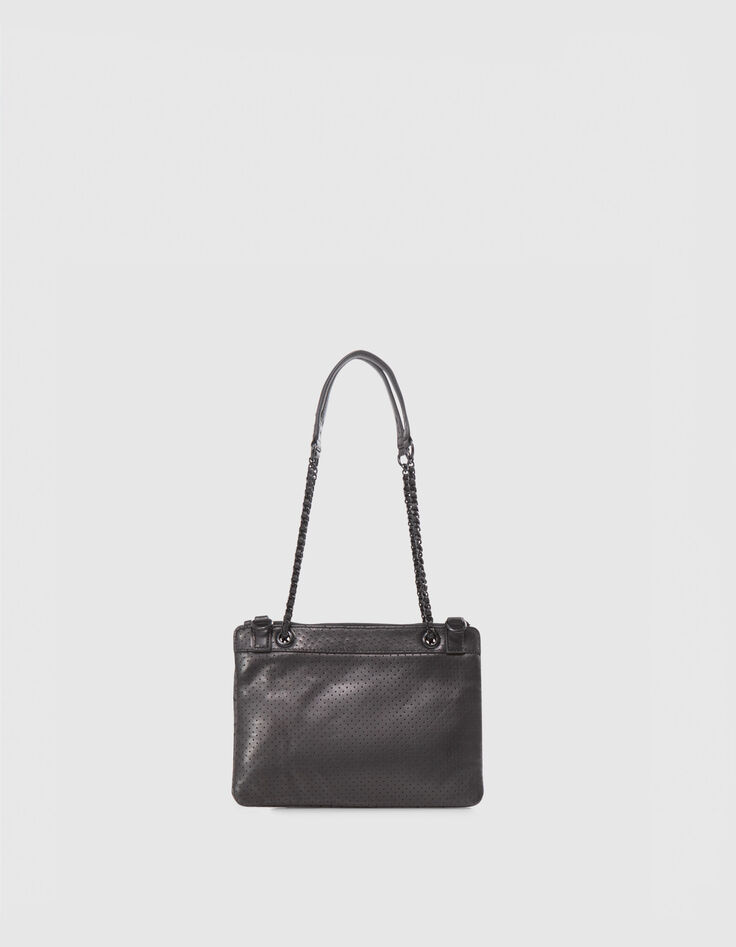 Clutch 1440 Reporter negro cuero perforado-3