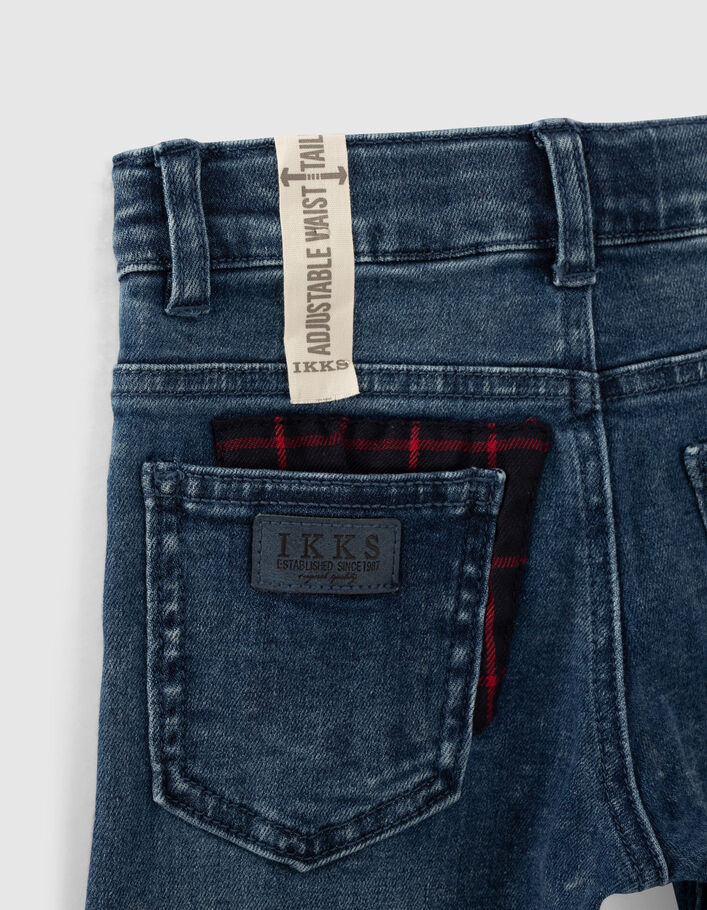 Boys' light blue slim jeans with check badges - IKKS